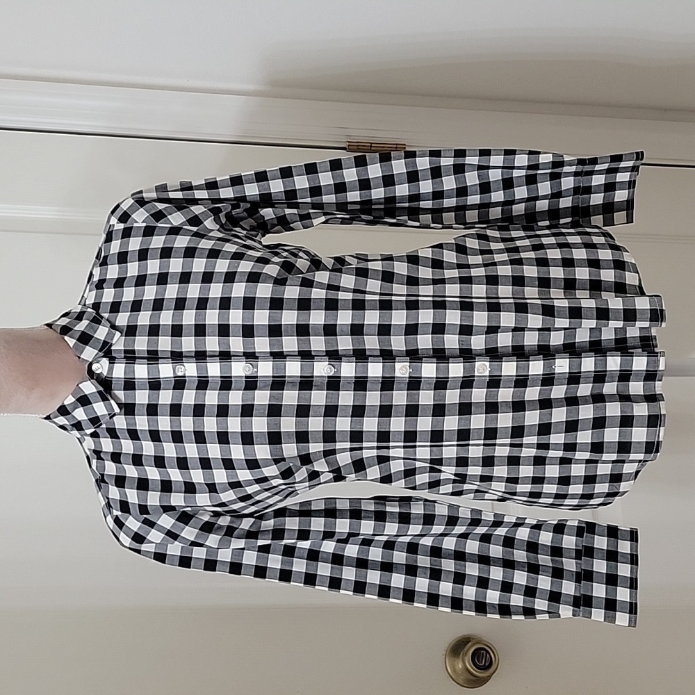 The Limited Size XS Black White Gingham Button Down Fitted Blouse, EUC
